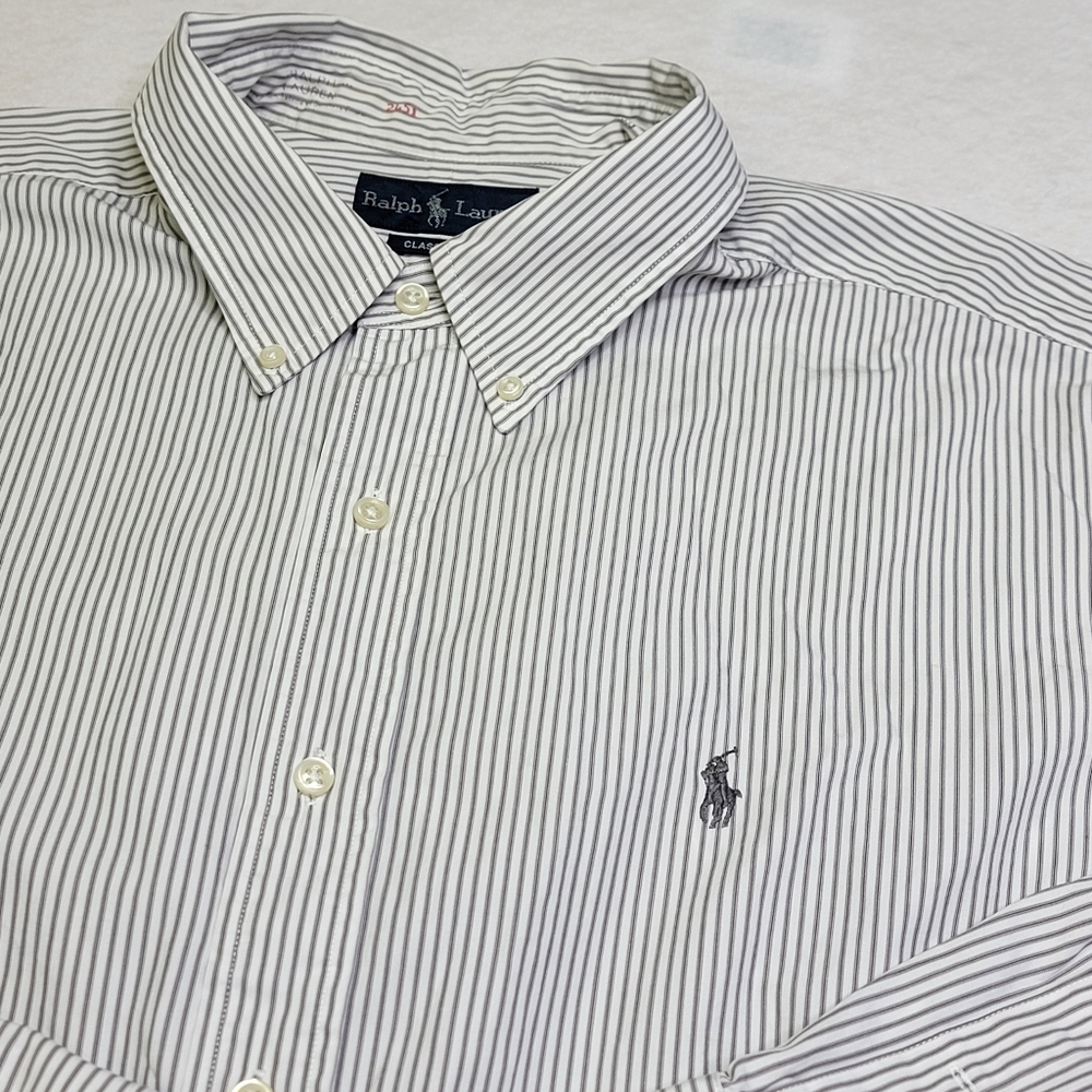 Ralph Lauren Classic Fit White Black Stripe Long‎ Sleeve Button Down Sz XXL